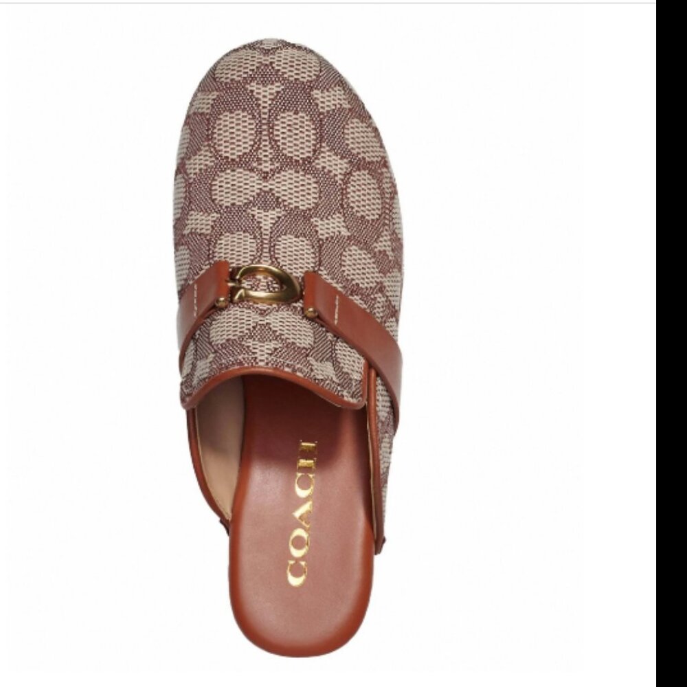 Coach Women's Finlay Monogram Jacquard Clogs - Cocoa Cognac NEW size 9.5